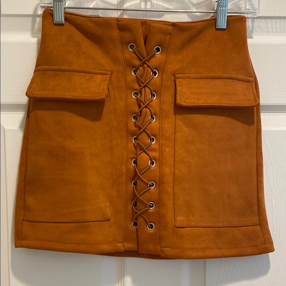 Burnt Sienna Mini Skirt with Tie Front